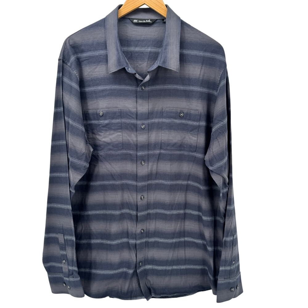Travis Mathew Shirt Mens‎ XXL 2XL Flannel Button Up Long Sleeve Gray Striped